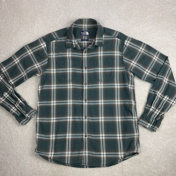 The North Face Mens Size Large Green Plaid Hiking Camping Outdoor Flannel Shirt - Picture 2 of 15